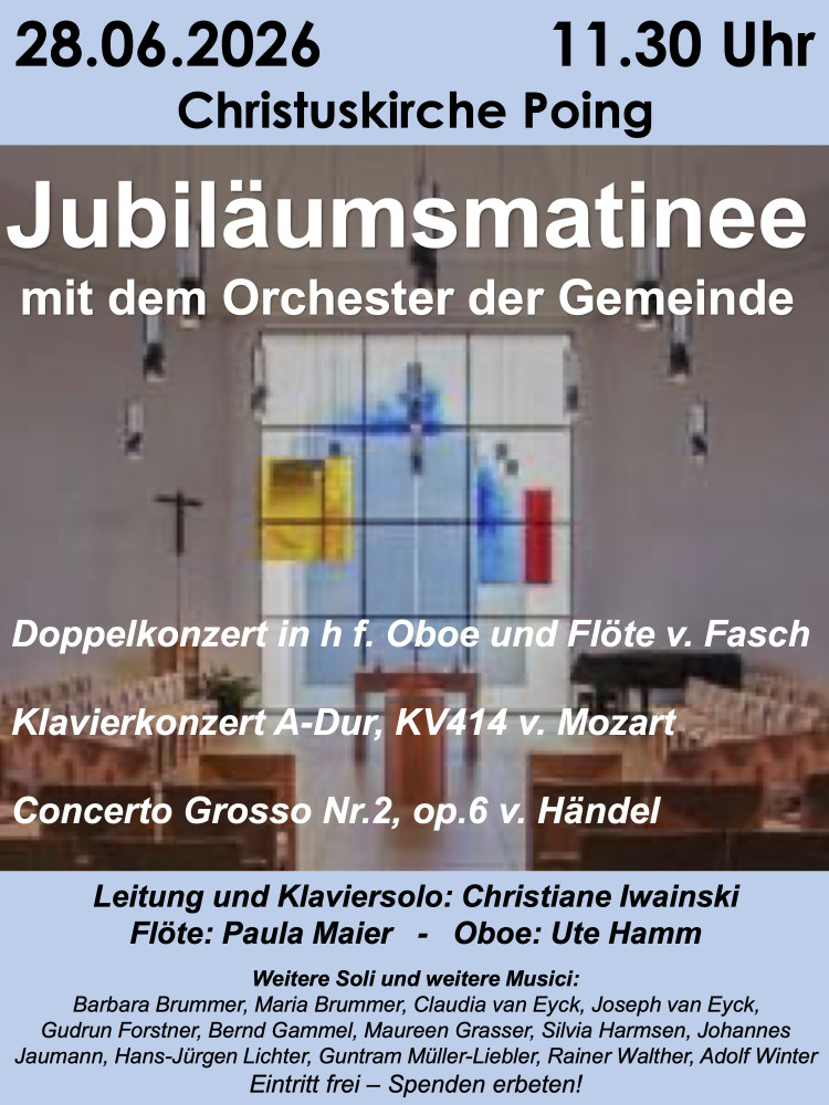 Plakat zur Jubiläumsmatinee mit dem Orchester am 28.06.26 um 11:30 Uhr